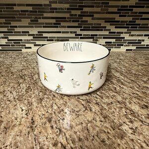 RAE DUNN - BEWARE - HEAVY DUTY CHIP/CANDY BOWL WITH HALLOWEEN FIGURES